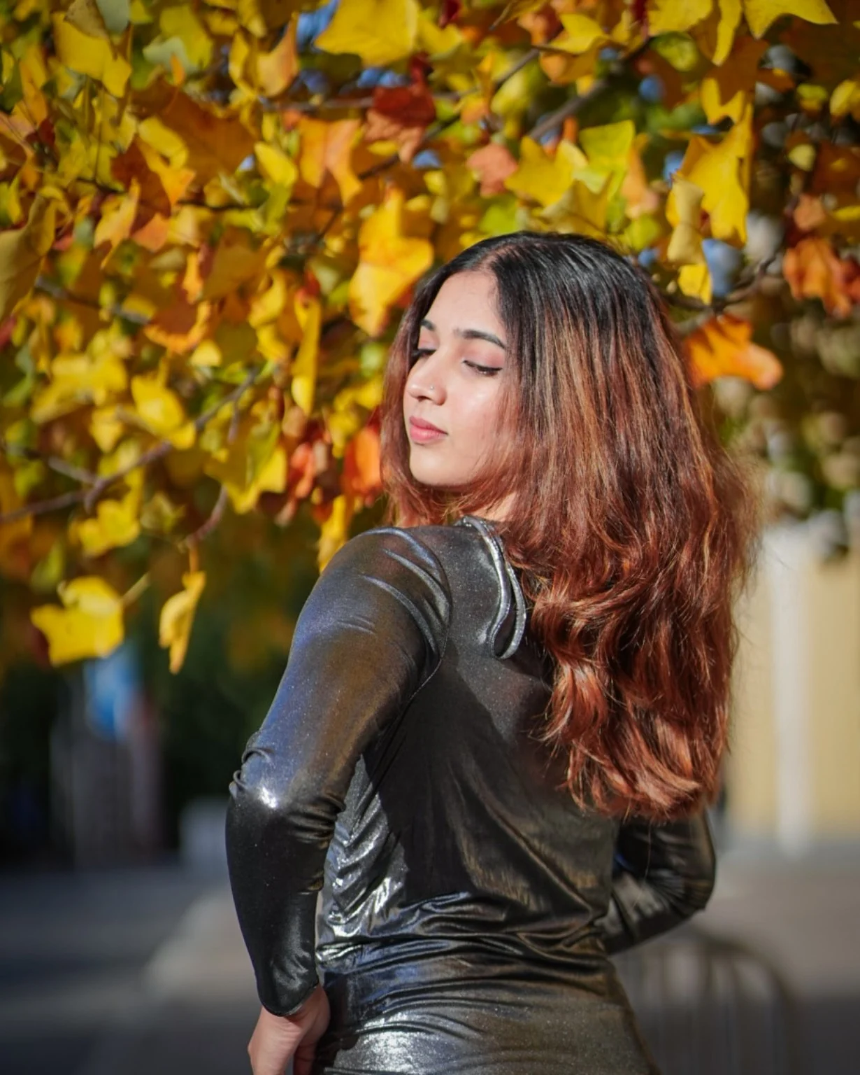 Autumn outdoor model portrait by Frames by Abhilash
